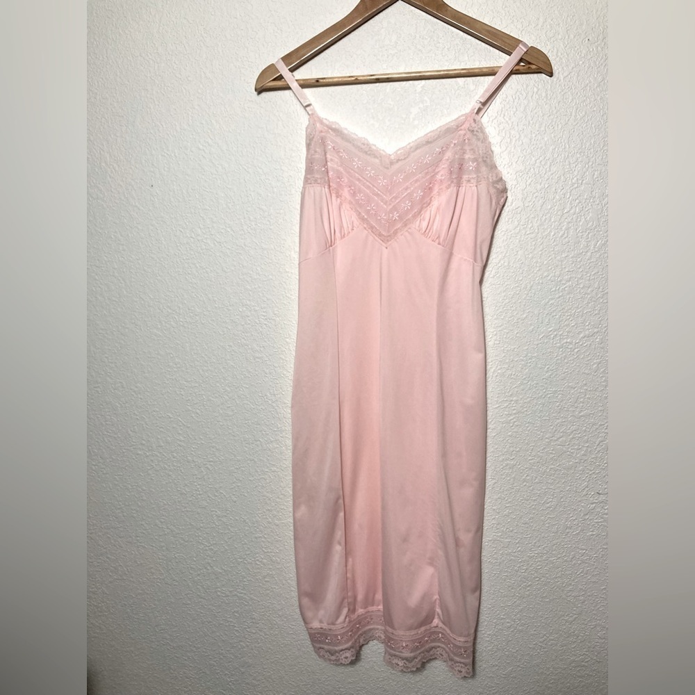 Vintage Penney’s Adonna pink lace trimmed slip